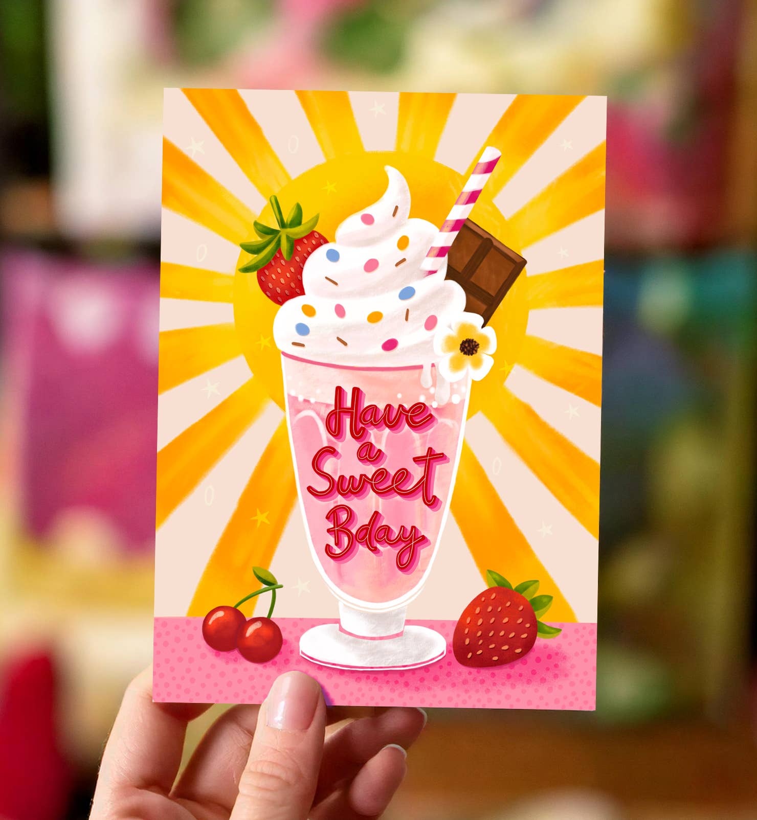 Aniet Illustration - Wholesale Birthday Card - Pink birthday milkshake card with sun sweet birthday1