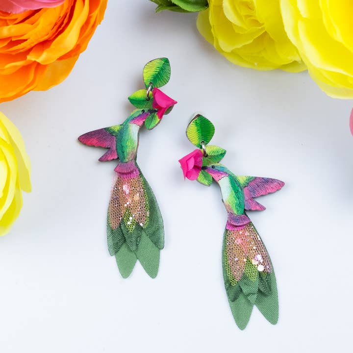 Tulia's Artisan Gallery - Wholesale Dangle Earrings - Hummingbird Earrings - Anna's LG