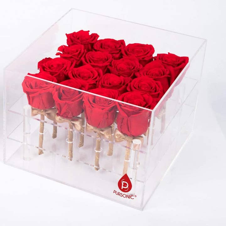 Pursonic - Wholesale Artificial flowers - 100% Natural 16 Preserved Roses Lasts at Least 1 Year! Red0