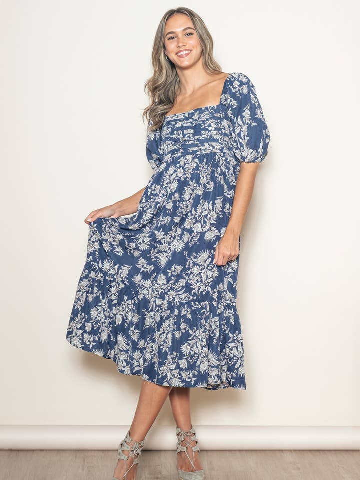 Elloh Collection - Wholesale Dress - Women's - Romantic Bubble Sleeve Pleated Midi Dress with Pockets9