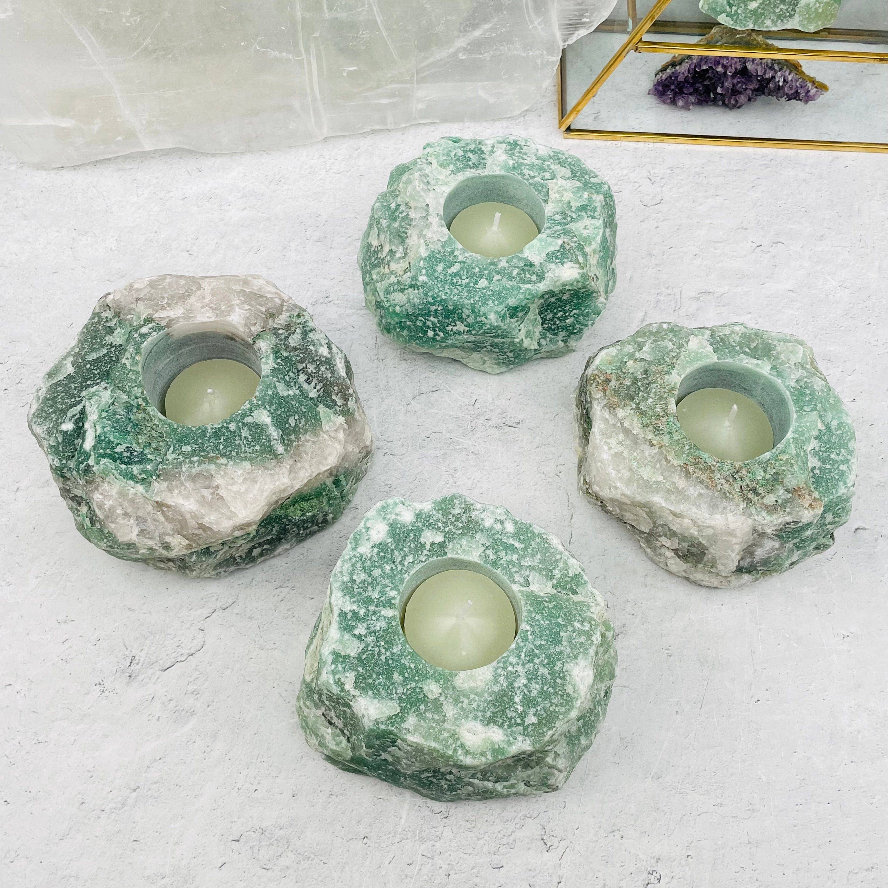 Rock Paradise – Suporte de vela por atacado – Castiçal de Quartzo Verde - Luz de Chá de Vela de Cristal3