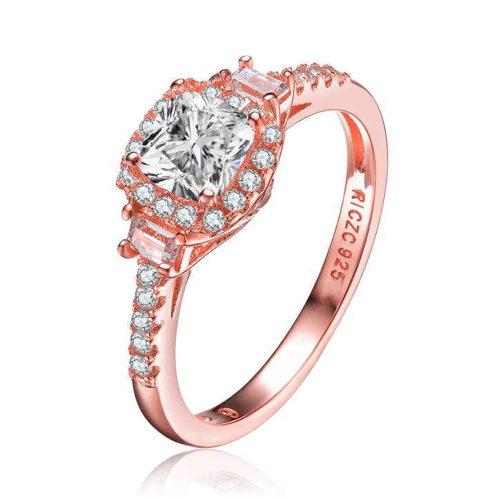Bague en argent sterling plaqué or rose avec zircon cubique pour la vente par Genevive