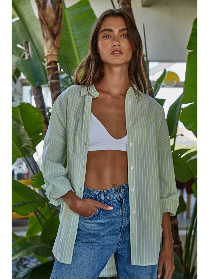 By Together - Wholesale Shirt - Women's - L8287 | Woven Cotton Polyester Striped Buttondown Shirt10