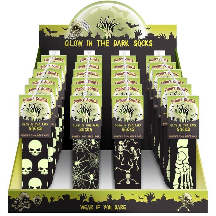 DM Merchandising - Wholesale Socks - Unisex - Funny Bones Glow In The Dark Socks