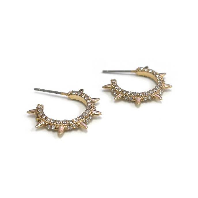 StarryNYC - Wholesale Hoop Earrings - Trendy Sunburst Stone Paved C Hoop Boho Earrings