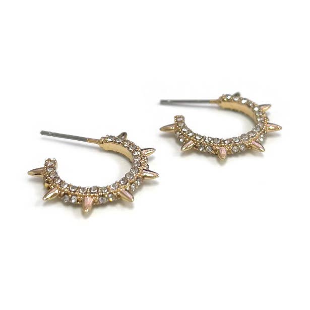 Trendy Sunburst Stone Paved C Hoop Boho Earrings for wholesale by StarryNYC