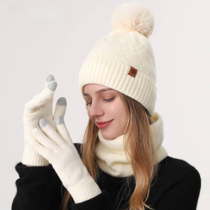 Funkyrel® Atzbranding Limited - Wholesale Winter accessory set – women's - Haila - Women's Winter Knit Beanie Scarf Gloves Set6
