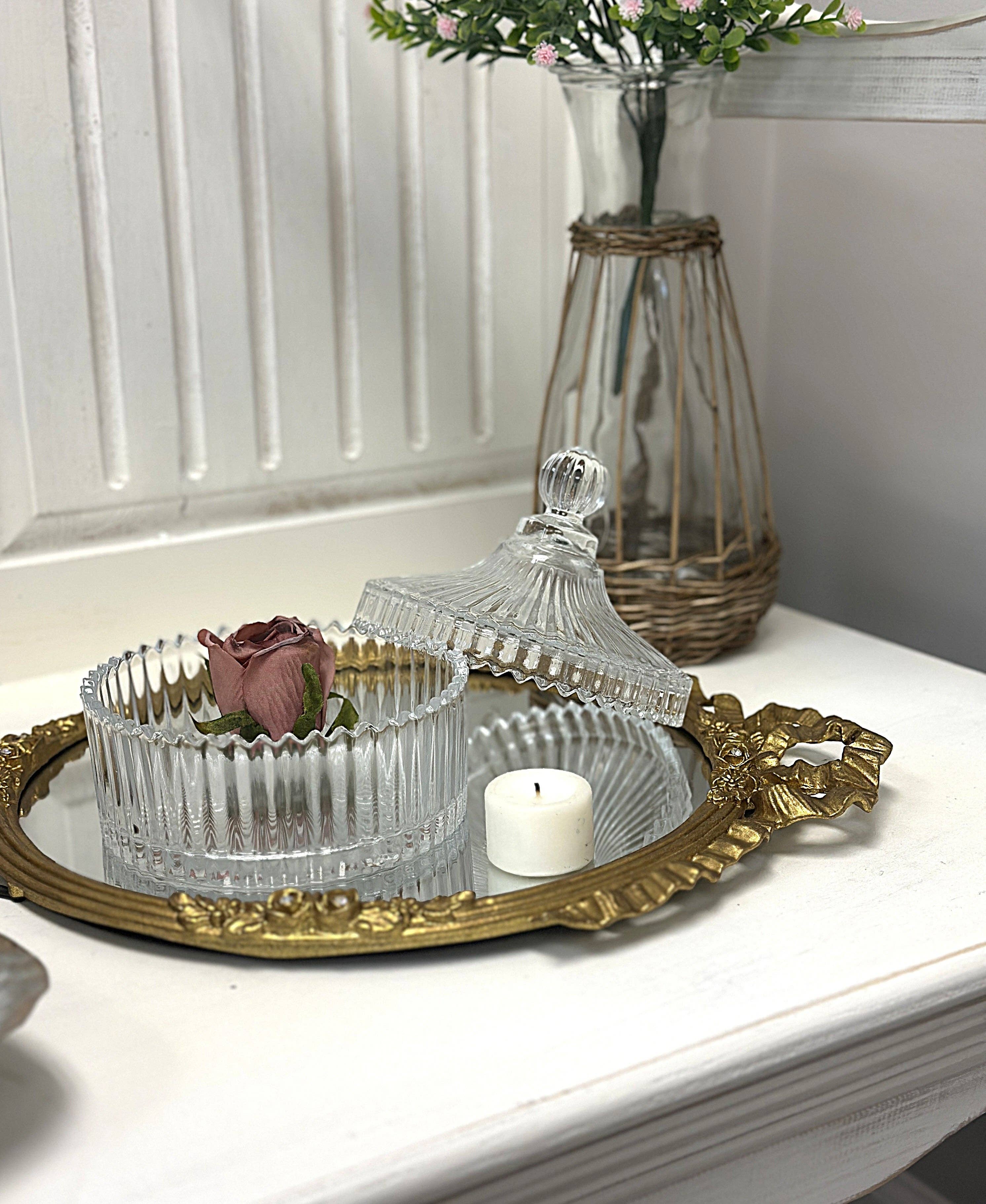 Vagabond Vintage - Vente Bocal décoratif - Bocal en verre nervuré en forme de yourte avec couvercle4