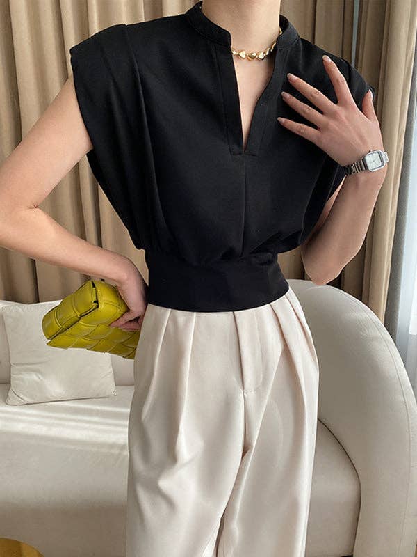 Loose Sleeveless Split-Joint Solid Color V-Neck Vest Top for wholesale by VividLux