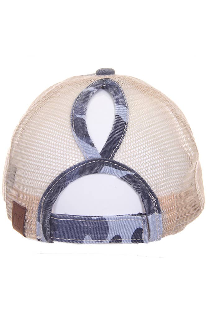 Hana – wholesale Hästsvanskeps - Dam – C.C kamouflage nödställda vintage stil hästsvans mössa8