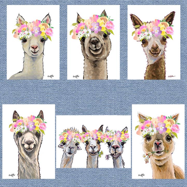 Paquete de tarjetas de alpaca pastel, tarjeta de felicitación de alpaca (36 tarjetas) para venta al por mayor de Hippie Hound Studios