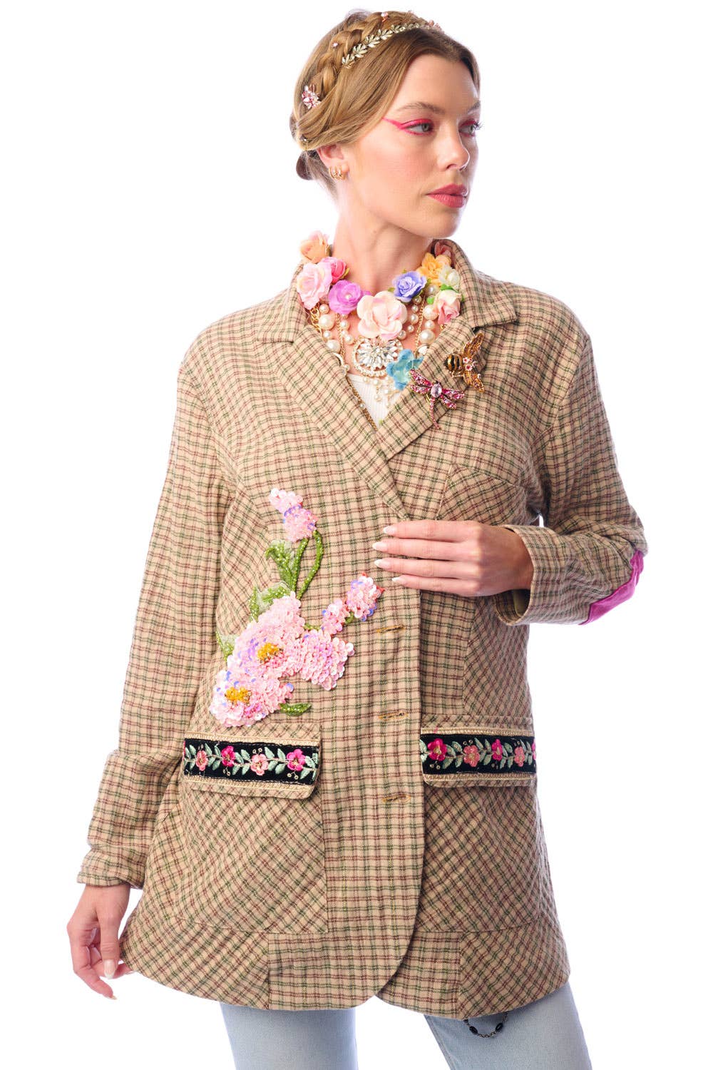 Aratta | Women's Fashion - Wholesale Blazer - Women's - Diana Beige Floral Blazer | Plaid Blazer | Flowery Jacket23