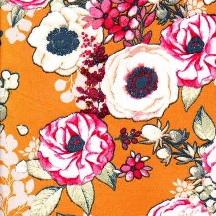 Cutting Edge Trade - Wholesale Fabric - Picturesque Spring Flowers on Mustard Double Brushed Poly Ly