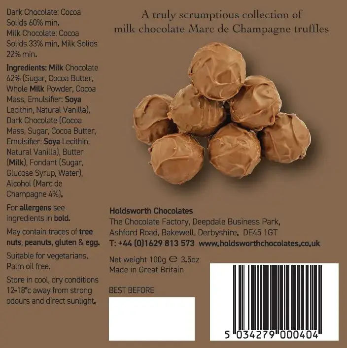 Holdsworth Chocolates - Wholesale Chocolate Box - Truly Scrumptious Champagne Truffles 100g Cube2