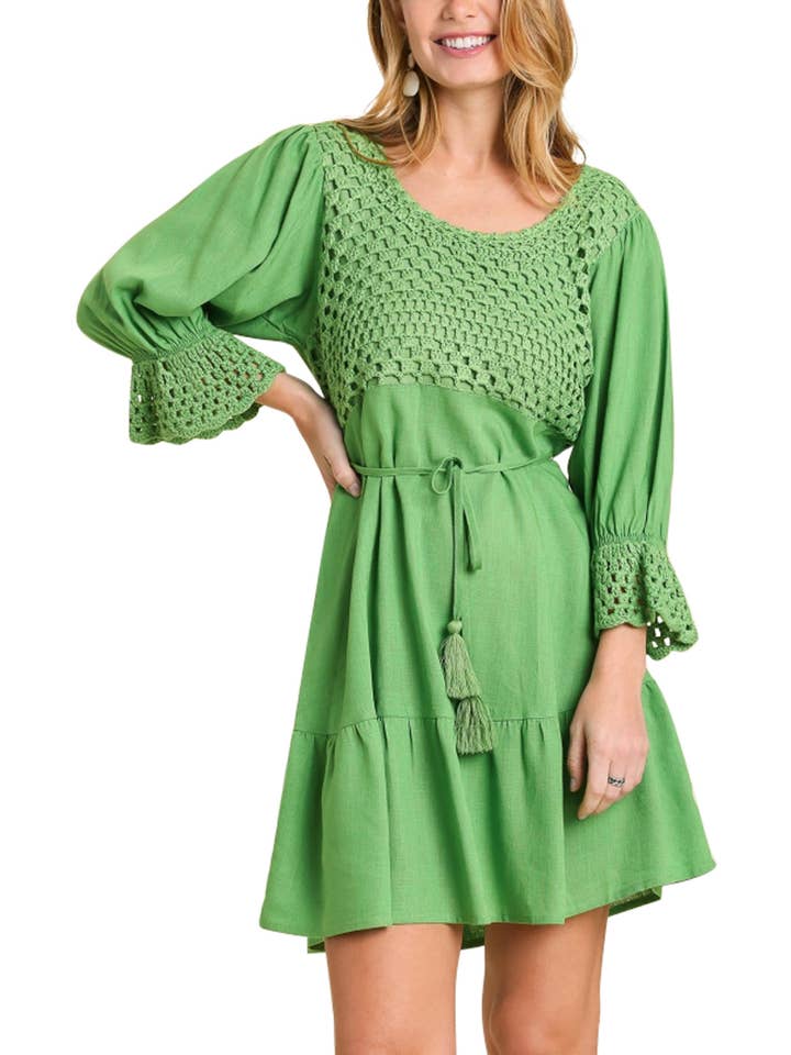 Vanilla Monkey - Venta al por mayor Vestido - Mujer - Vestido de cuello redondo con estampado de ganchillo