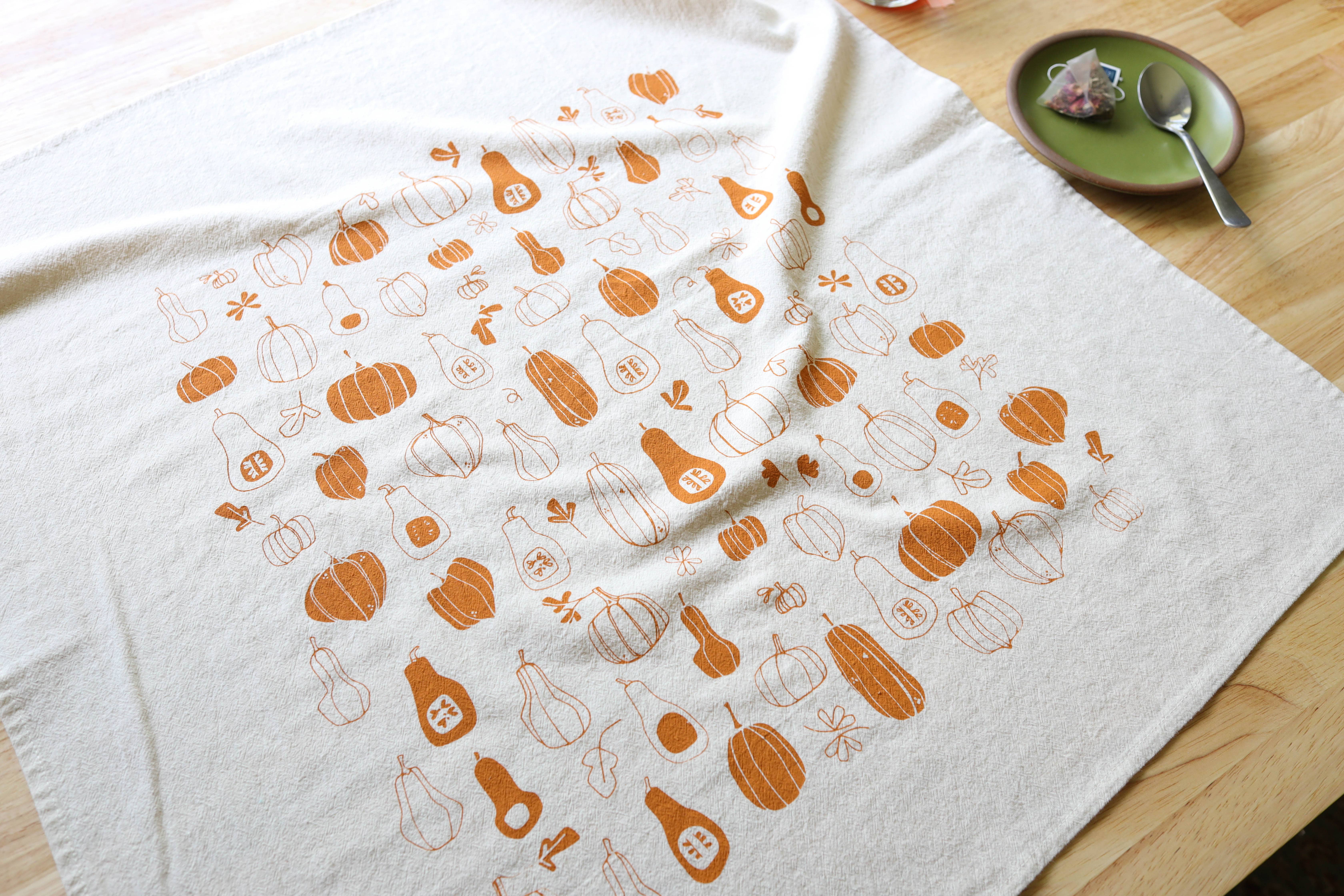 The High Fiber - Vendita all'ingrosso Strofinacci - Canovaccio stampato a mano con zucca e zucca invernale per l'autunno5