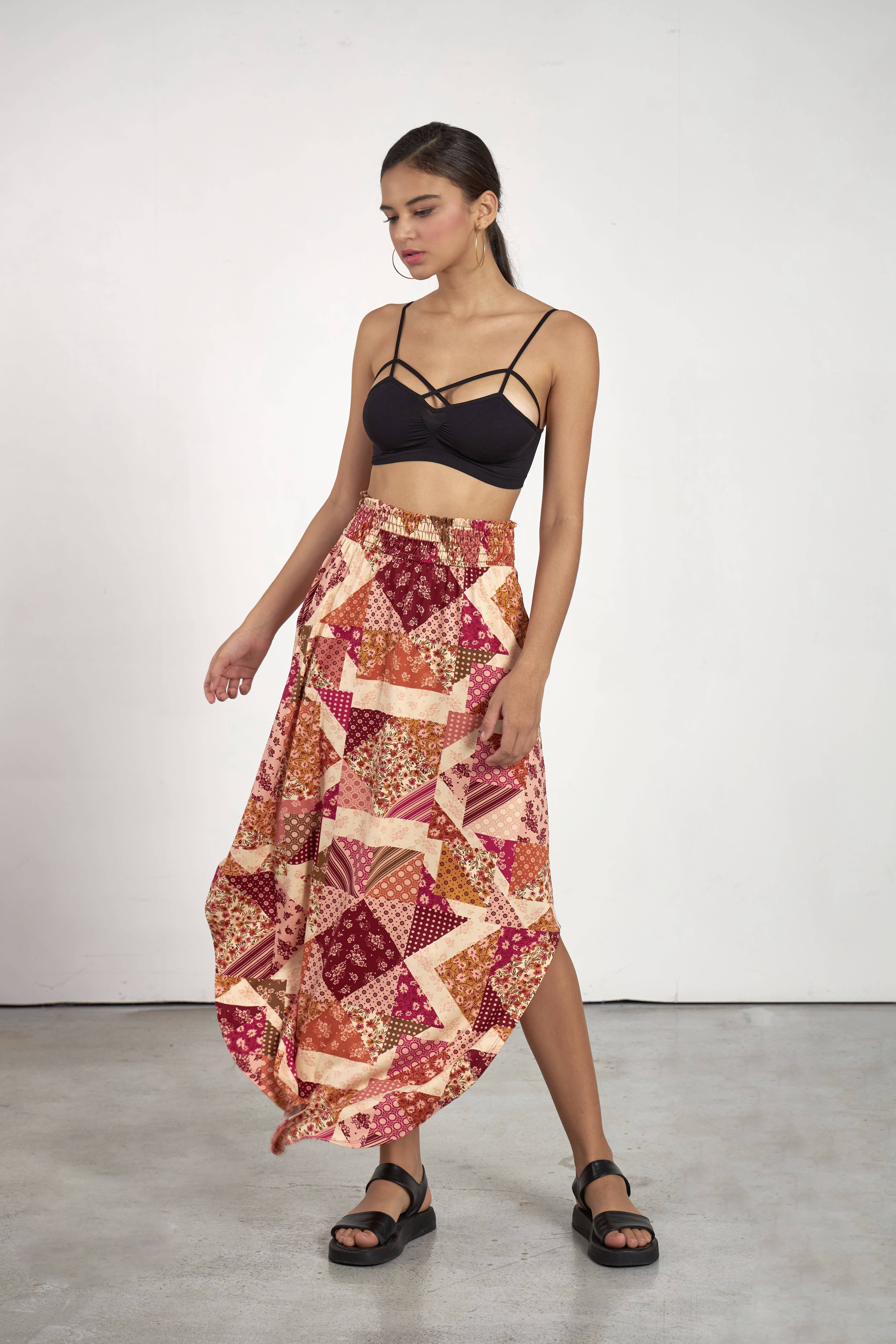 noflik - Venta al por mayor Falda - Mujer - Falda Maxi con Cintura Elástica Fruncida y Dobladillo Curvado -NS1000_15