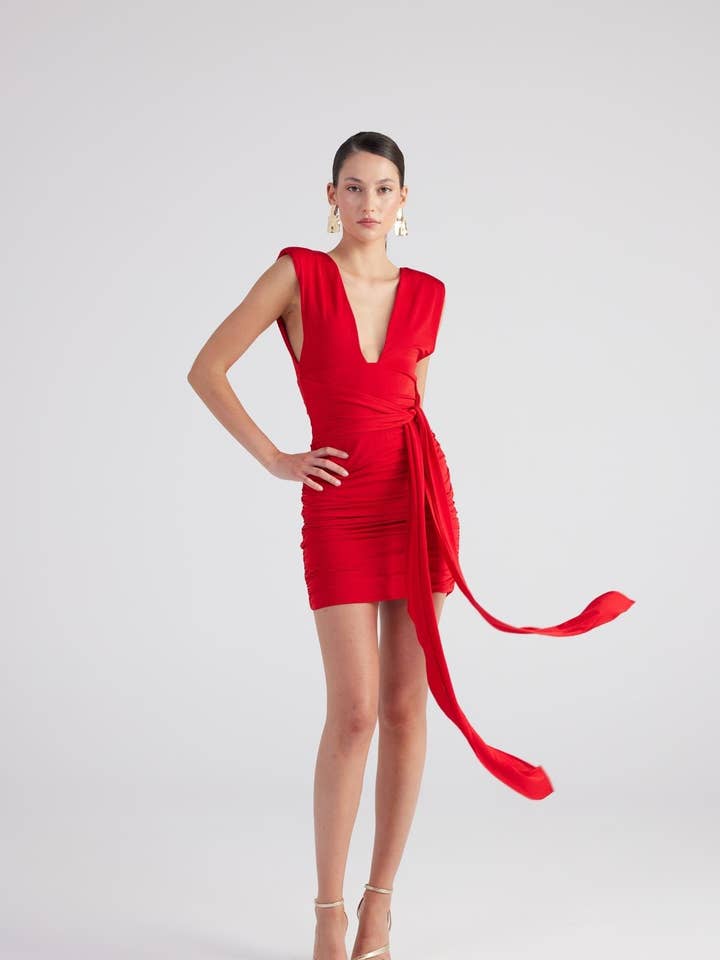 Abito Mini Rosso Arricciato Uma per la vendita all'ingrosso da parte di Buy Me Fur