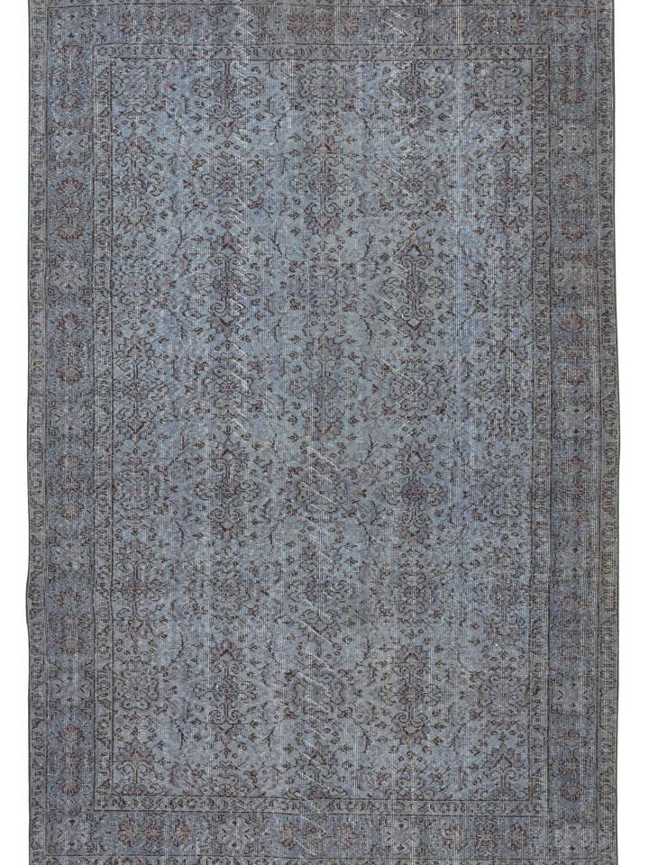 Tapis moderne 5,8x9 pieds de couleur bleue, noué à la main en Turquie pour la vente par Rug Specialist LLC.
