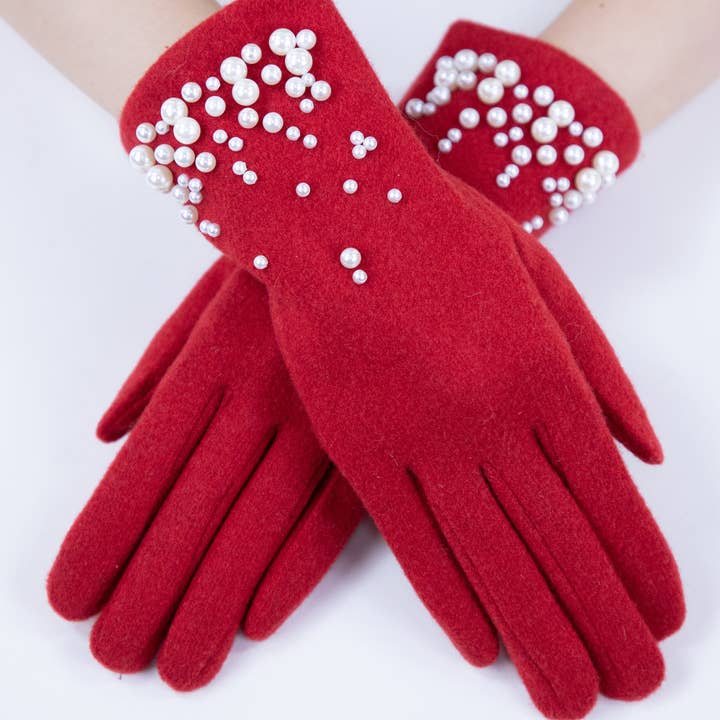 Original USA - Wholesale Gloves - Women's - Wool Felted Gloves w/ Pearls (TS)5