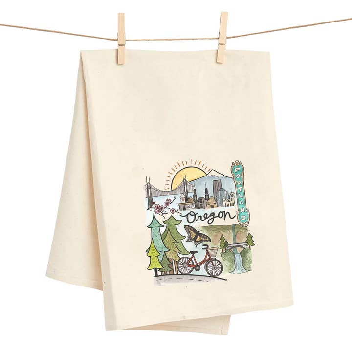 Torchon Portland Oregon Flour Sack pour la vente par Sticker Girl, formerly KPB Apparel