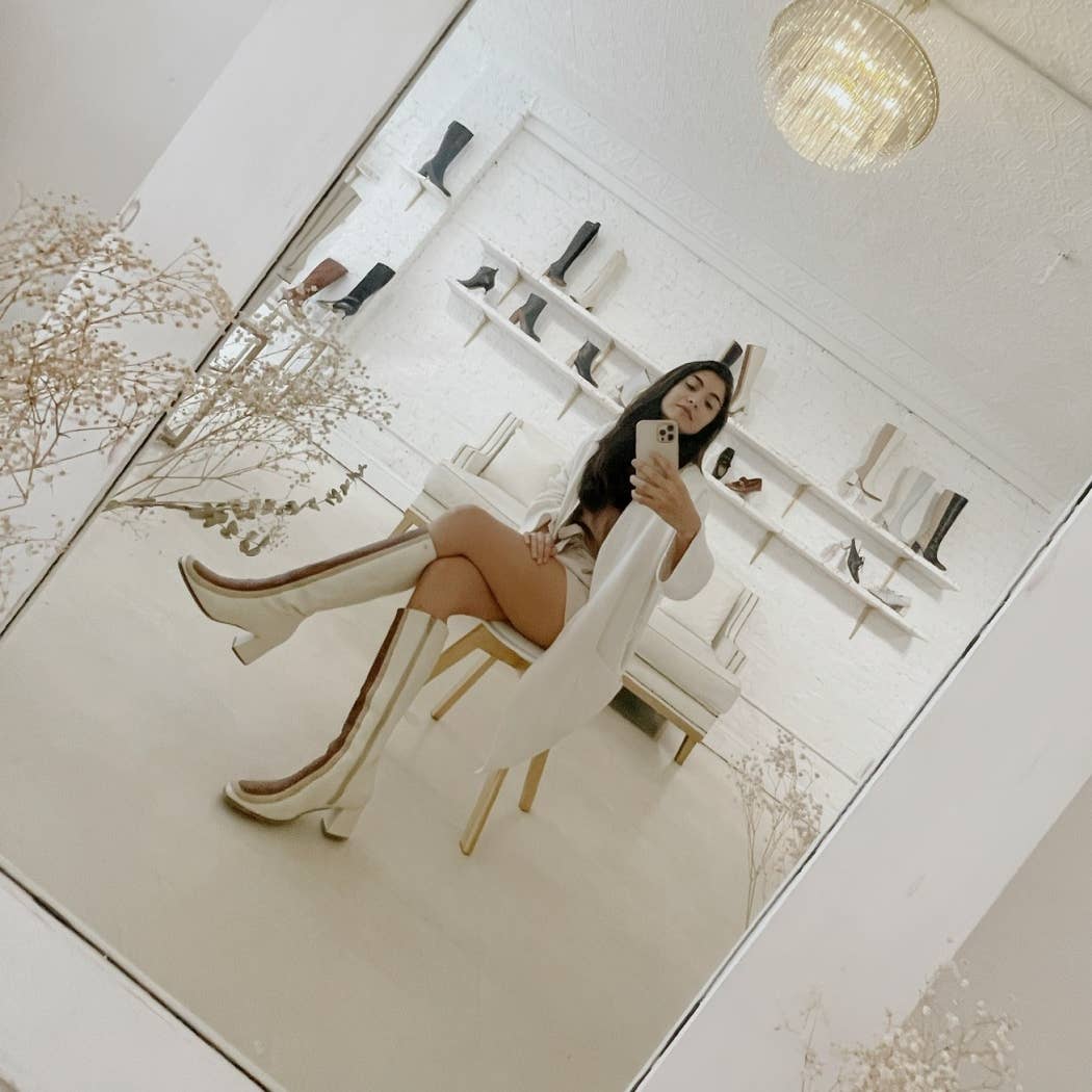 Revival knee high boots ivory leather women's shoes for wholesale on Faire7