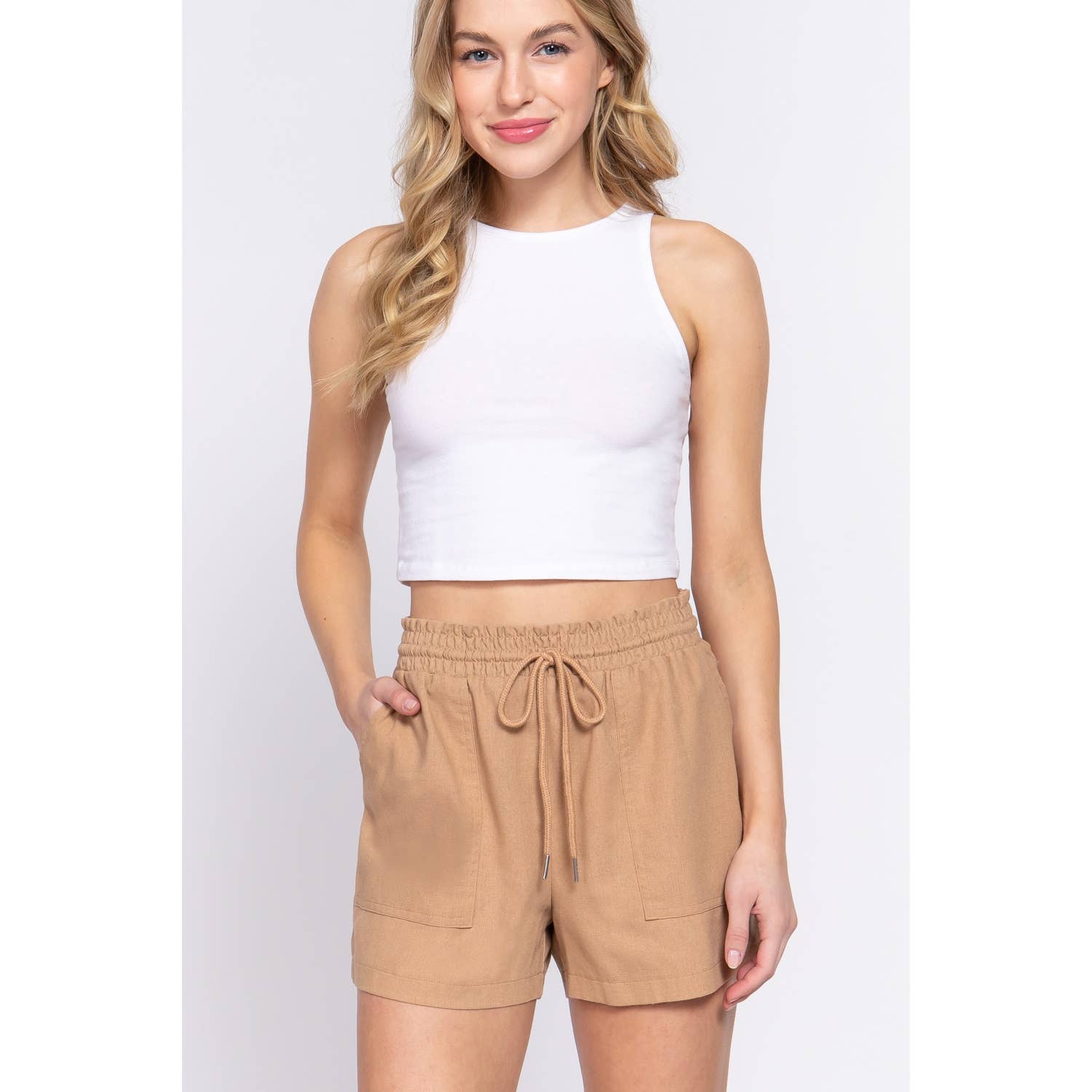 Paperdoll - Wholesale Korte broeken - Dames - LINNEN KORTE BROEK MET GEROOKTE TAILLE4