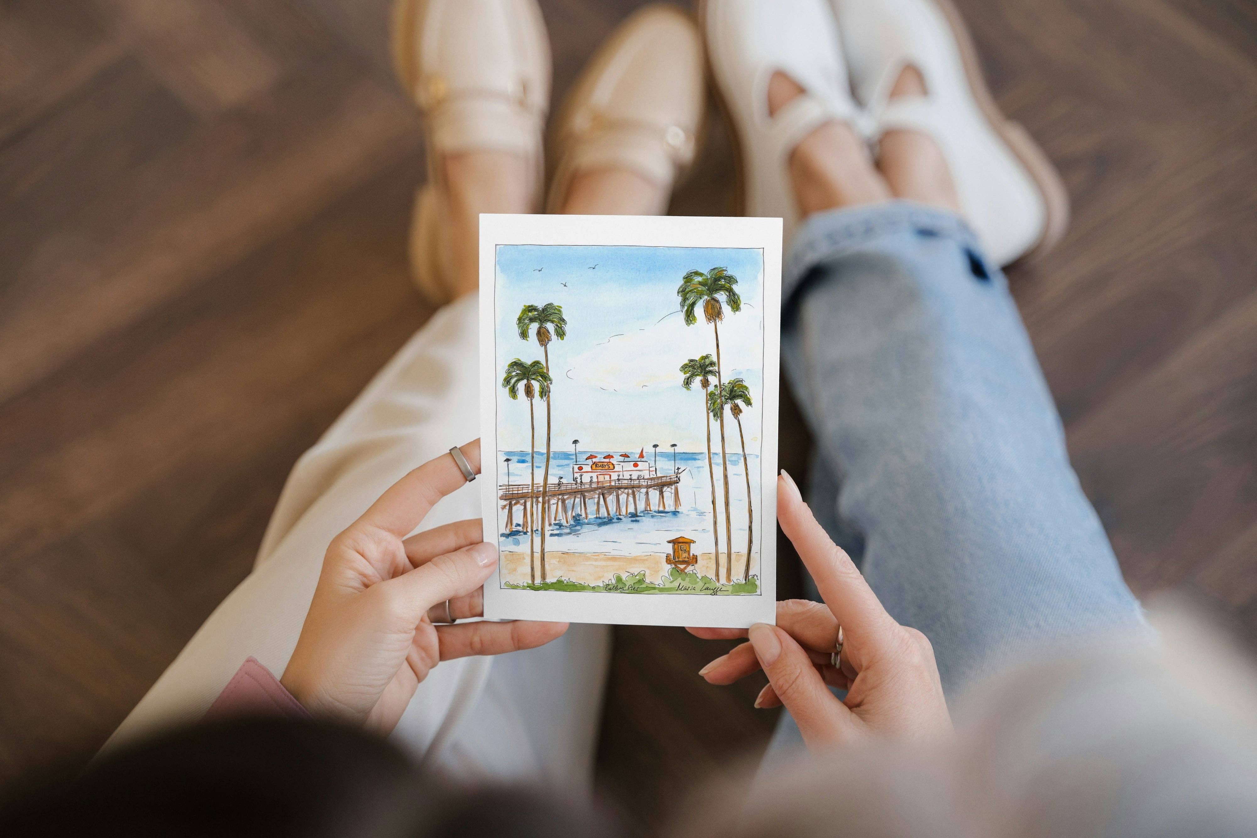 Maria Langgle - Wholesale Everyday Greeting Card - Balboa Pier Folded Greeting Card with Envelope 5x72