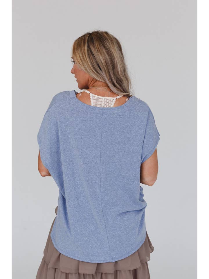 Three Bird Nest - Wholesale Blouse - Women's - Camden Lace V Neck Top - Denim