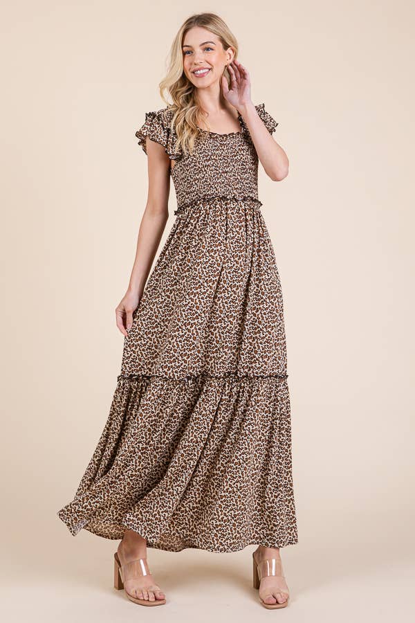 Leopard Print Ruffle Sleeve Tiered Maxi Dress for wholesale on Faire7