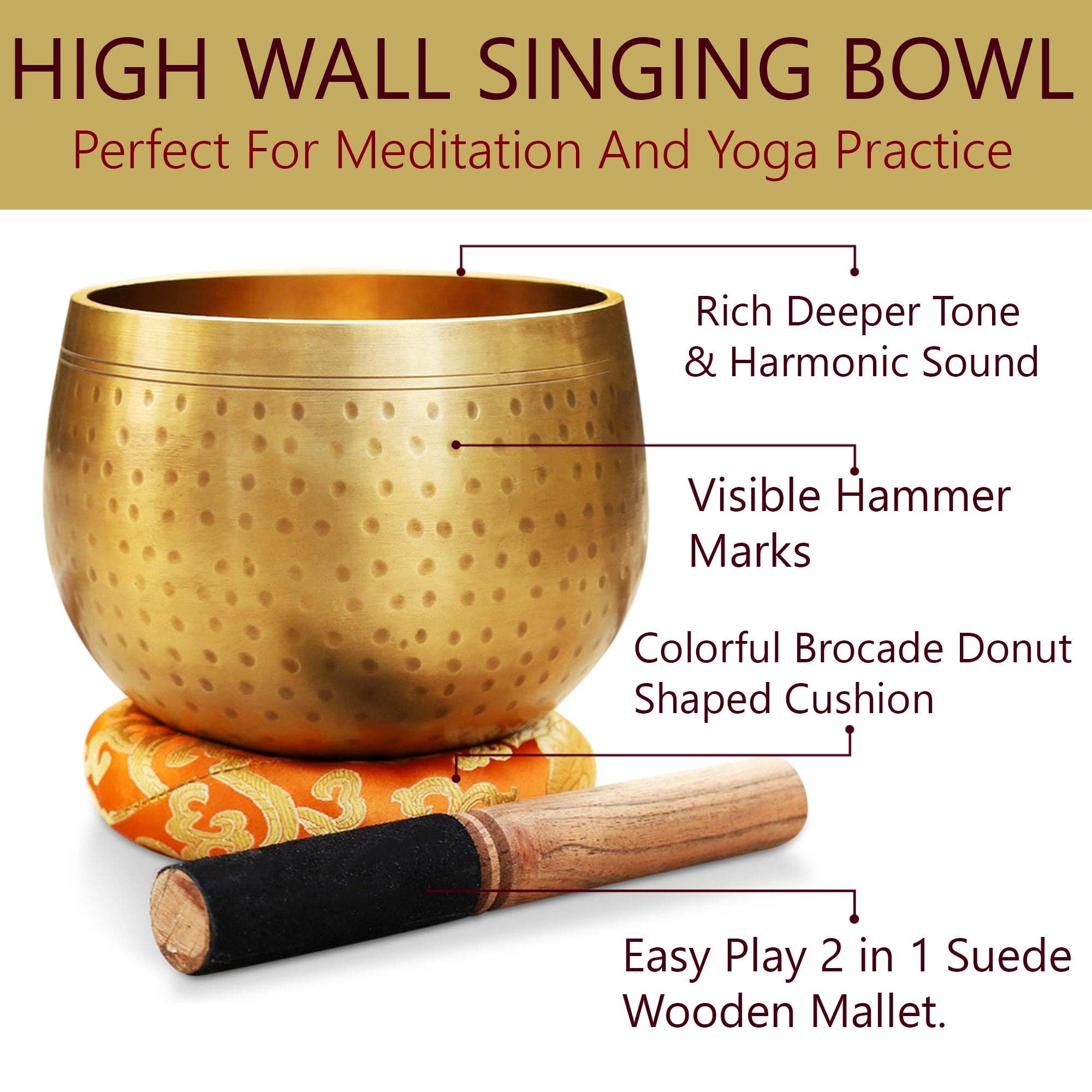 Lungta Imports - Wholesale Meditation Supplies - Tibetan 5.5" Pro Deep Meditation Singing Bowl Complete Set ~ Yoga, Mindfulness, Spiritual & Chakra Healing ~2