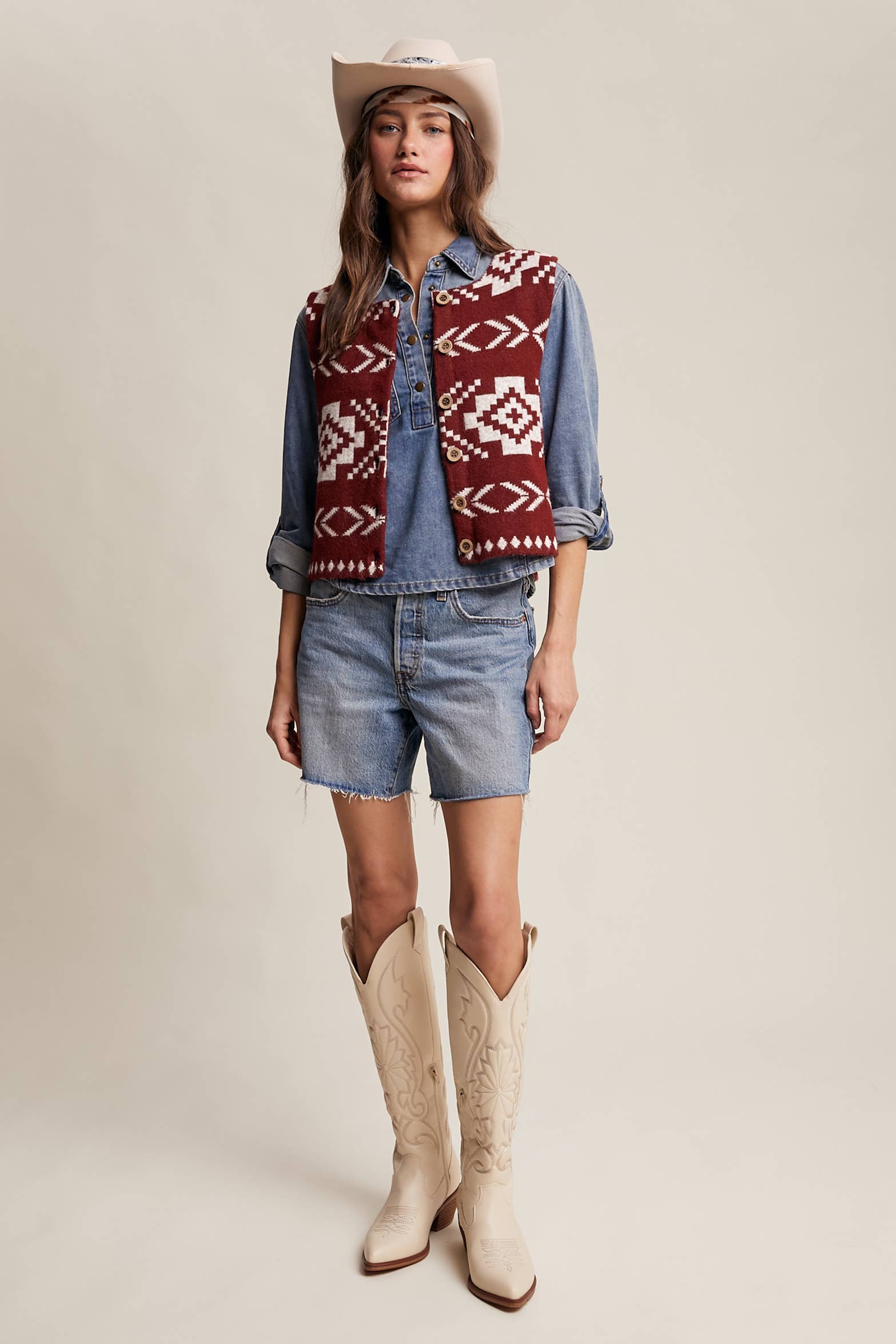 Listicle - Wholesale Sweater Vest - Women's - Southwestern Button-Up Vest LSW097717