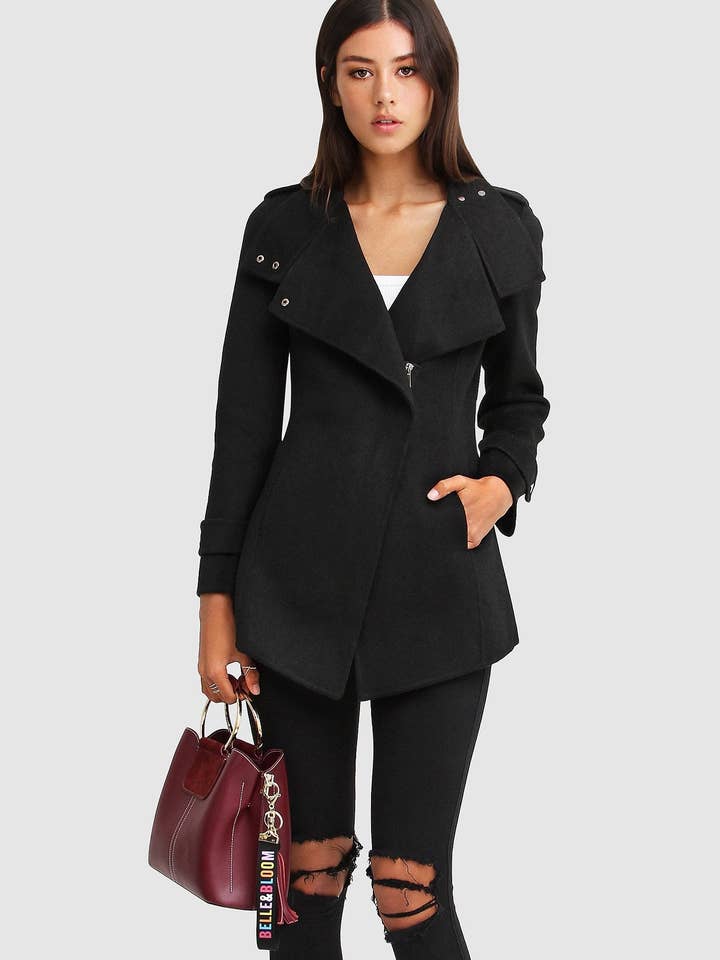 belle & bloom - Vendita all'ingrosso Cappotto - Donna - Cappotto da motociclista New Fit Bad Girl in misto lana5