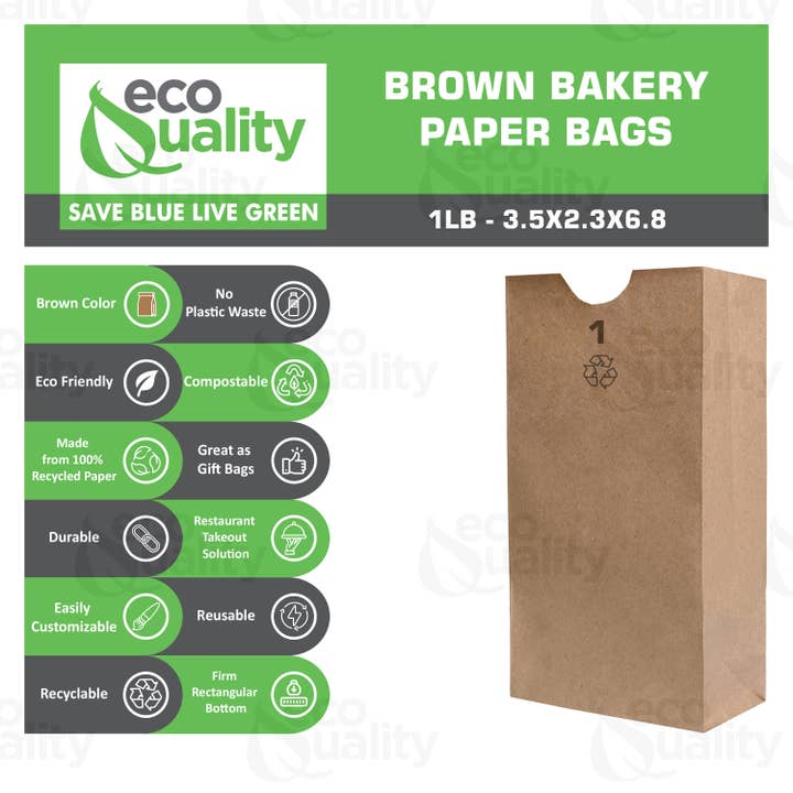 EcoQuality - Wholesale Grocery/Shopping Bag - 1Lb Kraft Brown Bakery Grocery Paper Lunch Bags