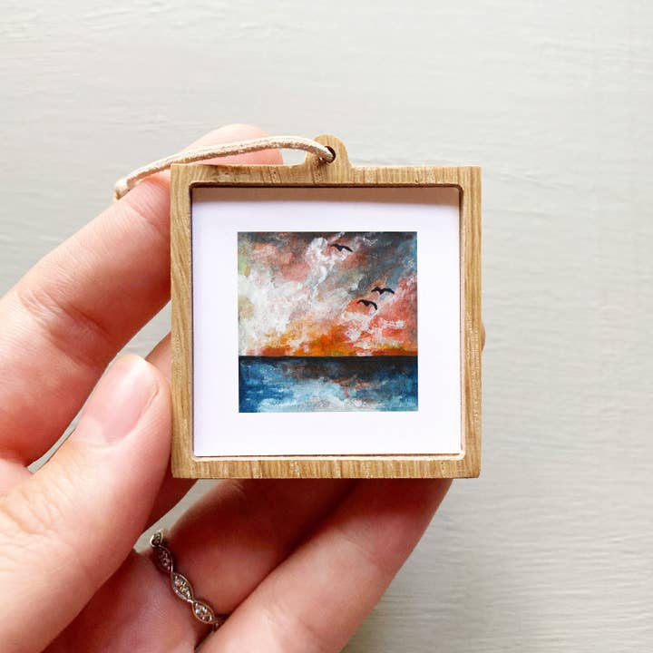 Mick's Art Goods - Wholesale Art Print - Mini 1" Ocean Sunset Sea Birds Tiny Watercolor Landscape