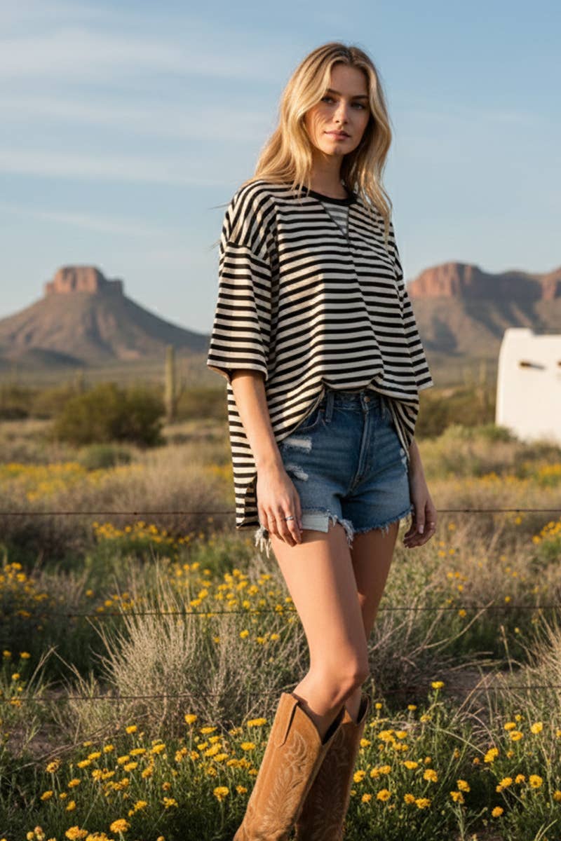 Sewn and Seen - Wholesale Tunic - Women's - STRIPED OVERSIZED SHORT SLEEVE TOP 5