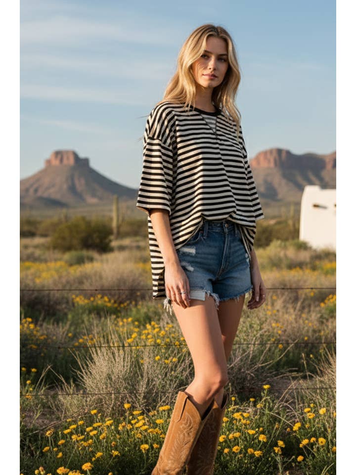 Sewn and Seen - Wholesale Tunic - Women's - STRIPED OVERSIZED SHORT SLEEVE TOP 5