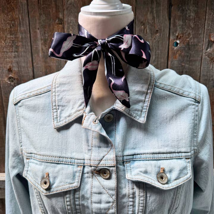 Rodeo Drive - Wholesale Scarf - Unisex - Navy and Pink Western Skinny Mini Wild Rag Scarf / Cowgirl Necktie #TW3231