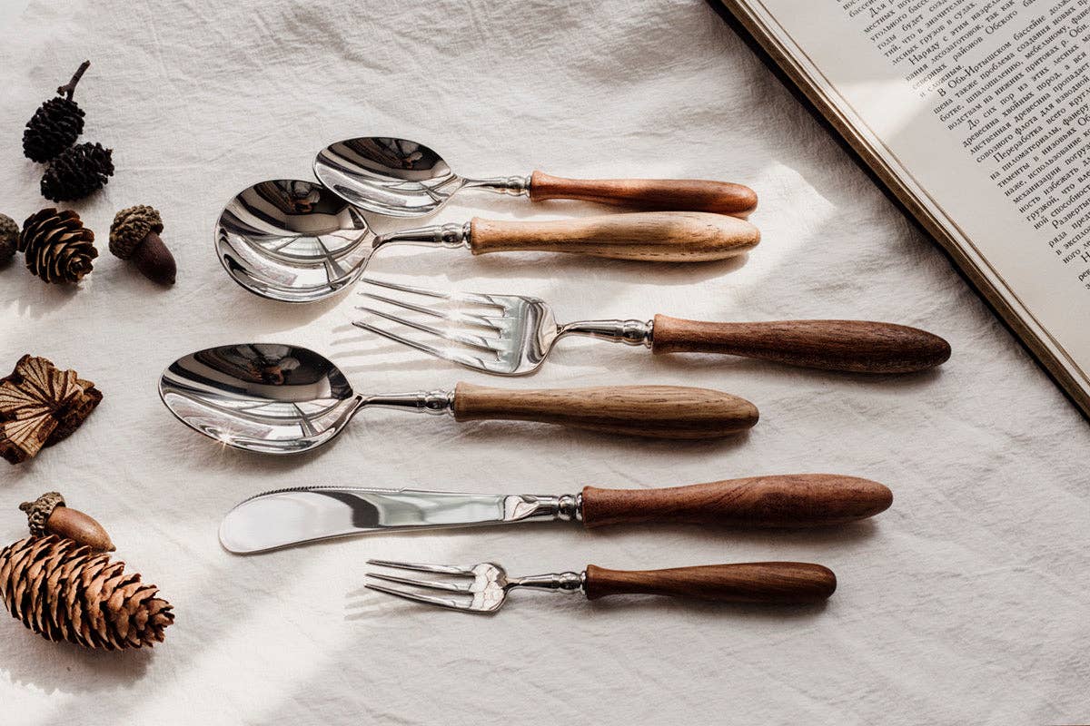 Gohobi （We cover U.S. import duties） – Conjunto de talheres variados por atacado – Conjunto de Talheres Gohobi com Cabo de Madeira - 6 Peças8