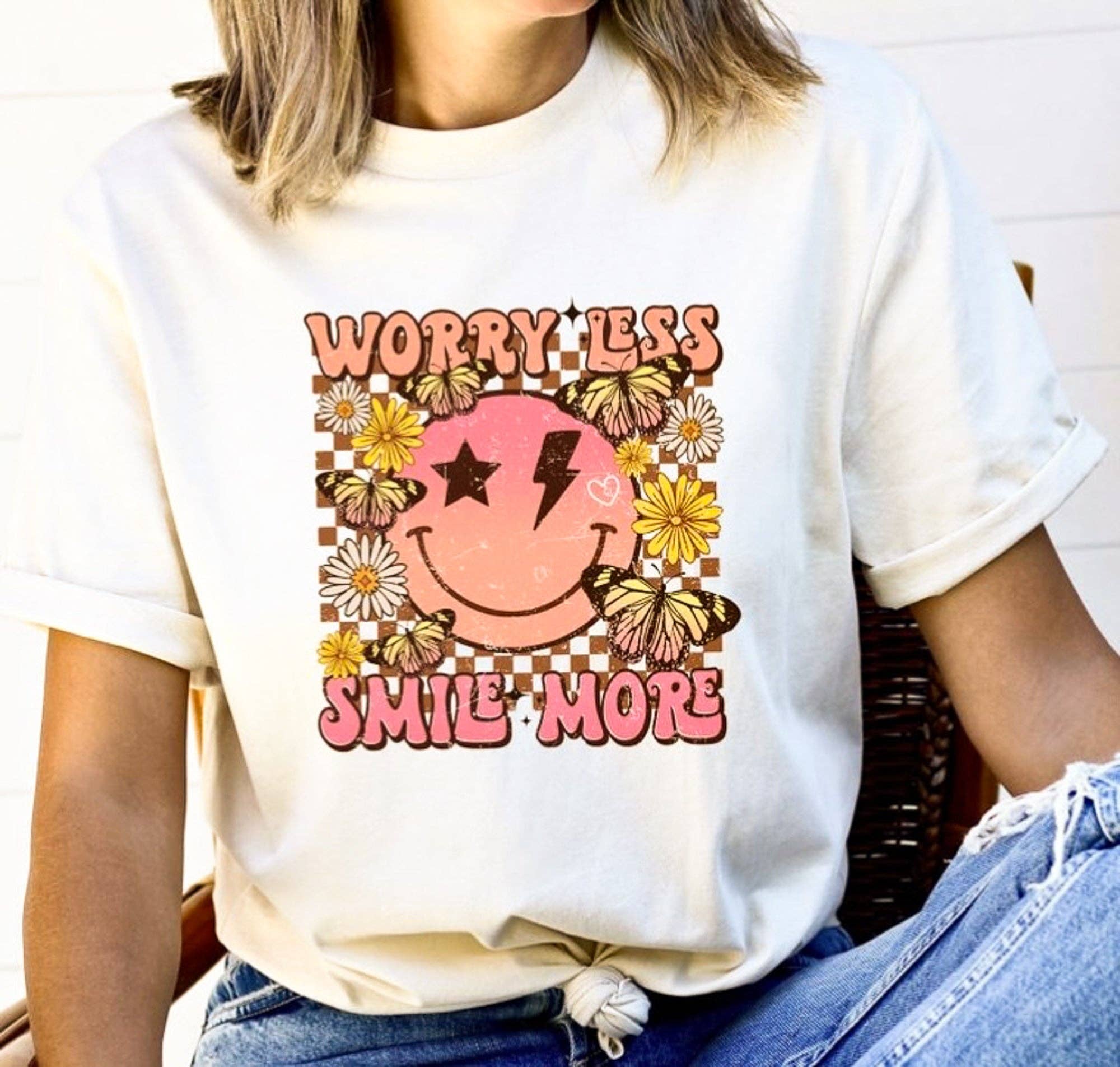Peach Closet - Wholesale Screen Printed T-Shirt - Women's - Worry Less Smile More Tee