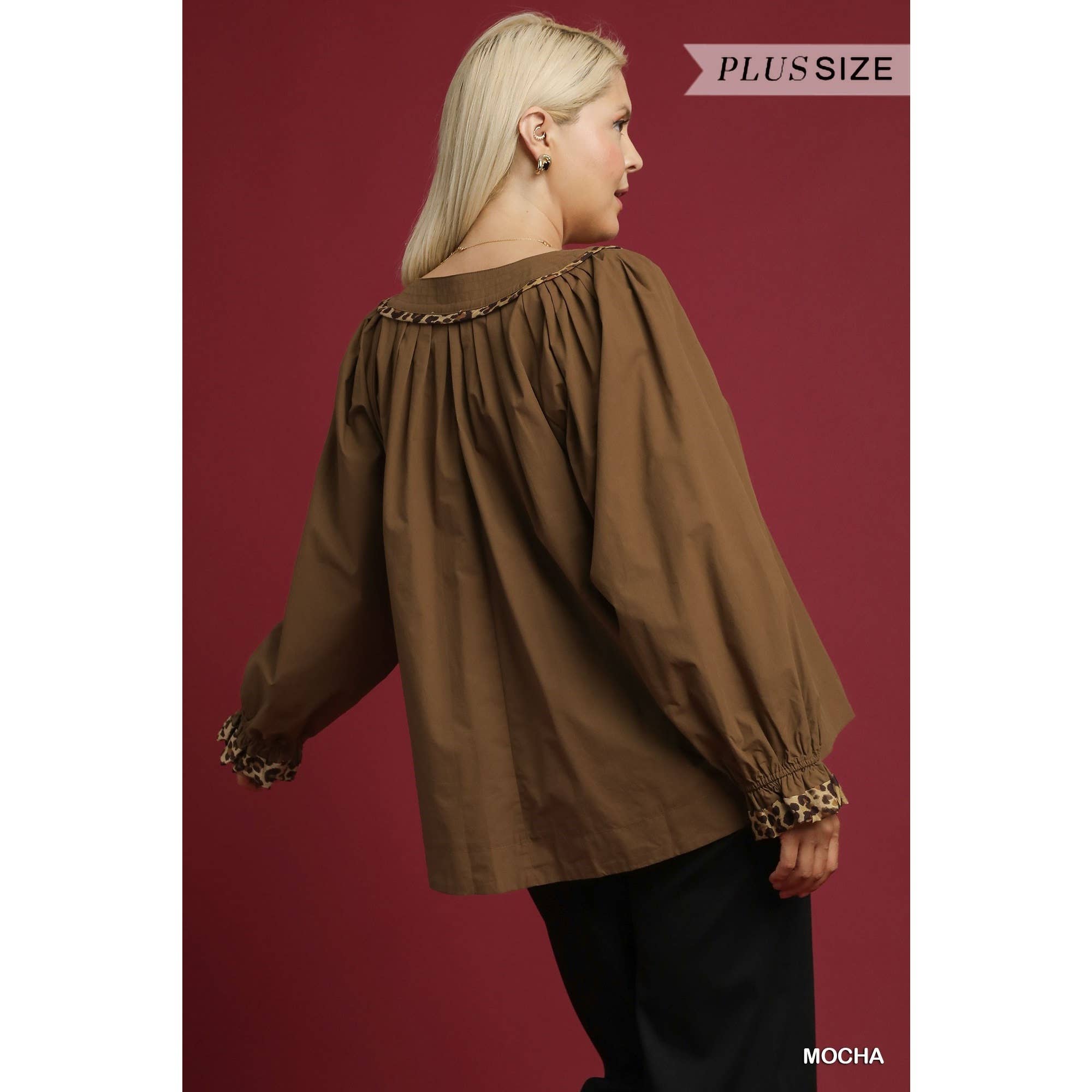 STYLE USA - Wholesale Shirt - Women's -  PLUS Leopard Trim Blouse13