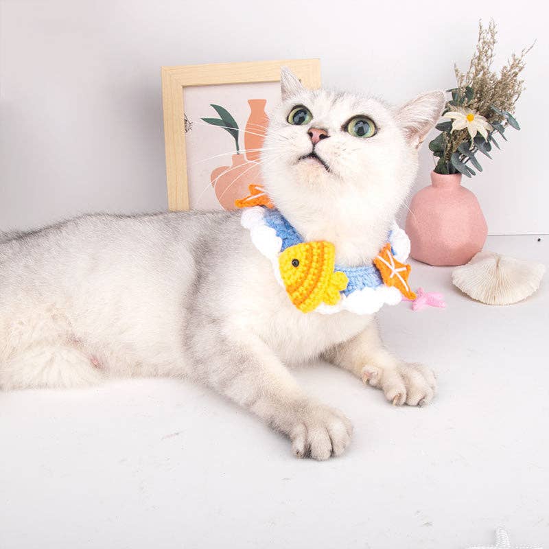 Cheerhunting - Wholesale Pet Collar - Cat - Mokka Knit Adjustable Cat Collar Fish Design - Stylish & Comfortable Collar for Small Pets3