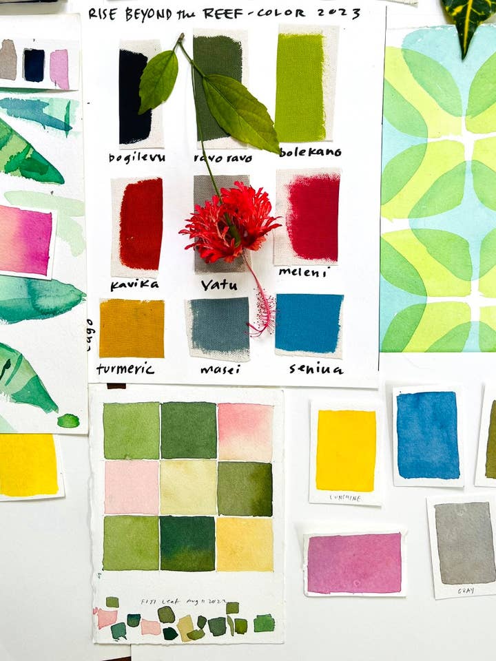 Rise Beyond the Reef - Vente Cache-maillot – femme - Sarong "Sulu" imprimé à la main - Motif Karisi13