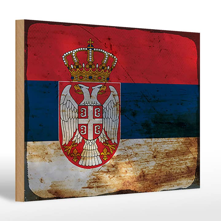 Femer - Wholesale Sign - Flag of Serbia Rust Wooden Sign 30x20cm
