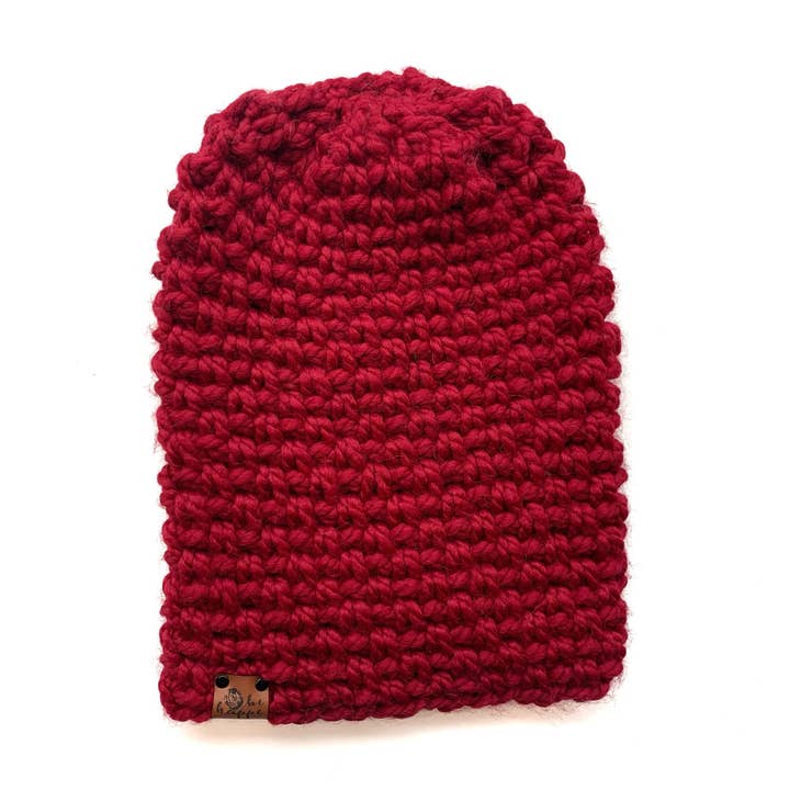 Adult Red Knit Pom Hat, Ready to Ship Heart Beanie for wholesale by b.e.happe