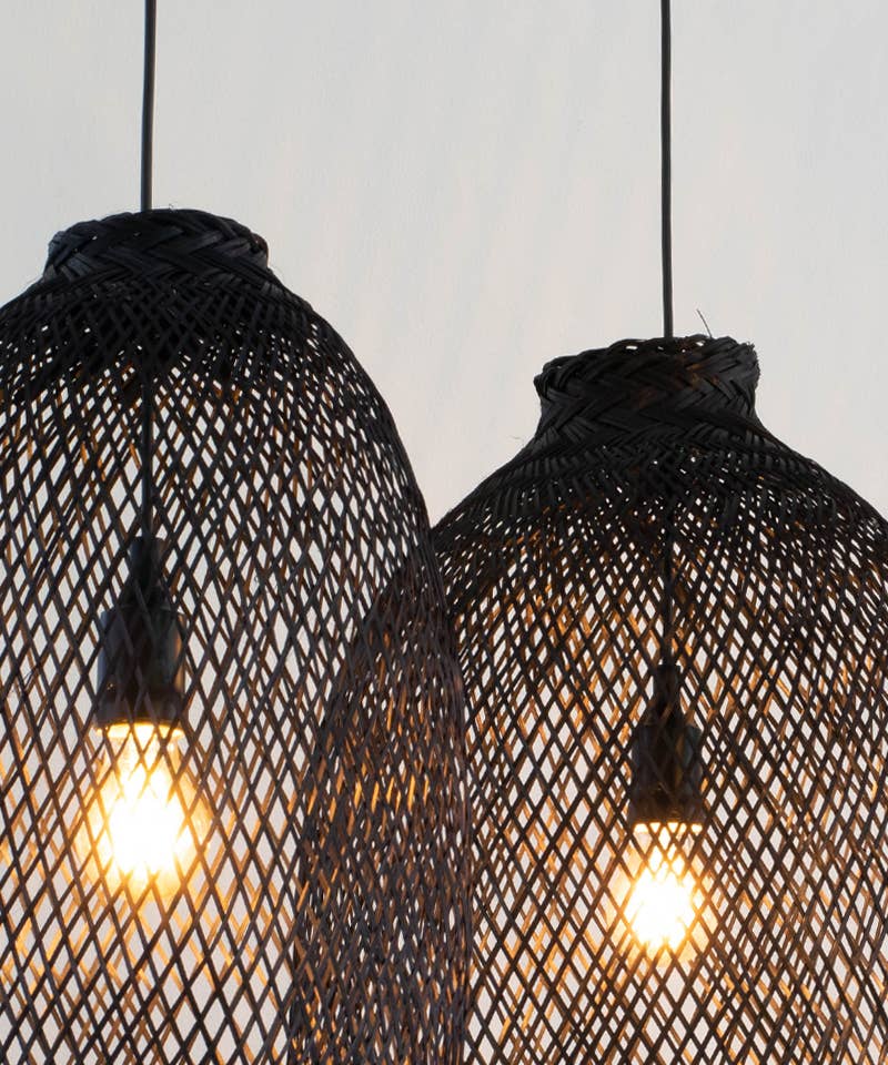 Lanna Passa - Wholesale Chandelier/Hanging Light - Lanna Thai Bamboo Light - Black Shade & Ceiling Version3
