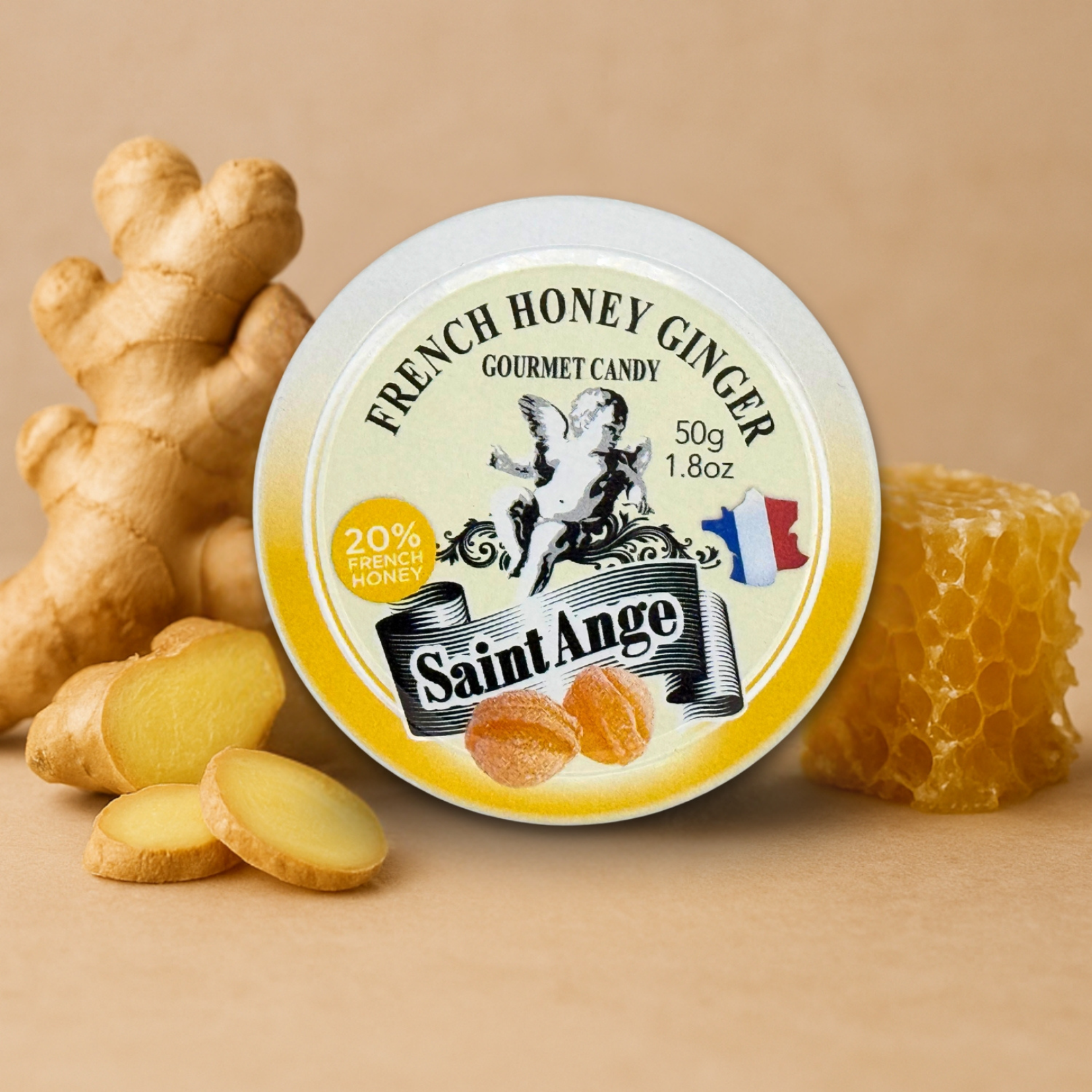Bonbon USA France - Wholesale Hard Candy - Saint Ange Honey Ginger - French Gourmet Natural Candy Tin5