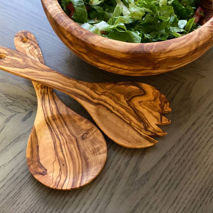 Natural OliveWood - Wholesale Serving Utensil - Olive Wood Salad Servers