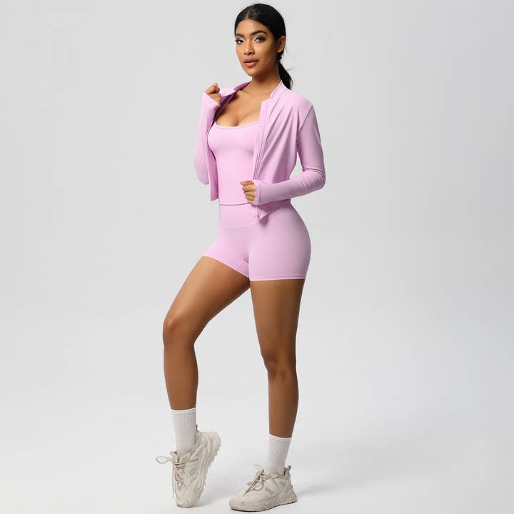 Sodalemon - Wholesale Activewear Set - Women's - Women Tight Yoga Set:Brushed Sports Bra+ Zip Jacket + Shorts20