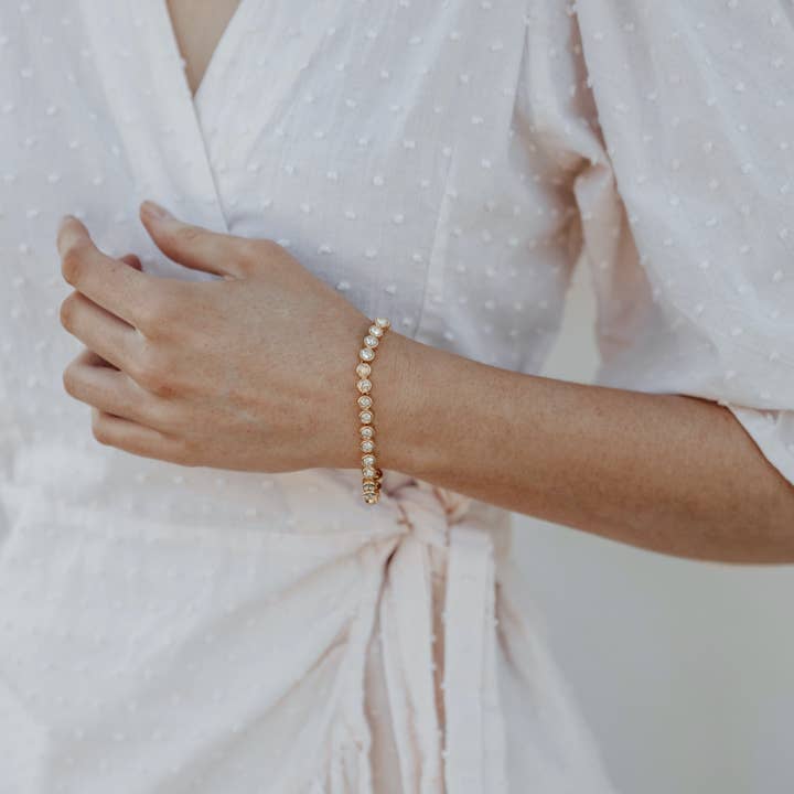 My Jewellery Story – Großhandel Tennis-Armband – Tennisarmband mit Swarovski-Kristallen Golden S|3-1022-GSHA2